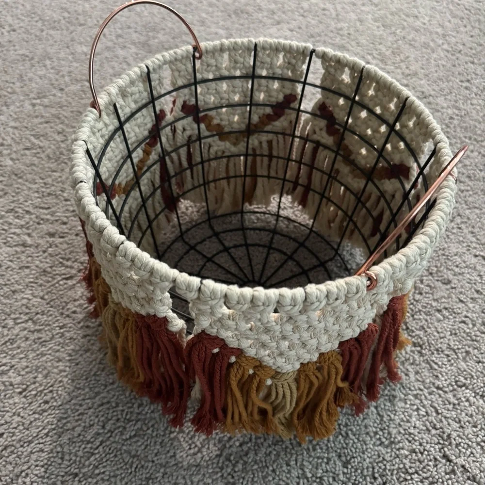 Boho Macrame Wire Basket‎ Plant Holder Storage Decor